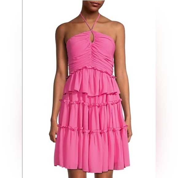 ONE33 SOCIAL Dresses & Skirts - ONE33 SOCIAL Pink Fuchsia Tiered Ruffle Halter Above Knee Cocktail Dress Size 6
